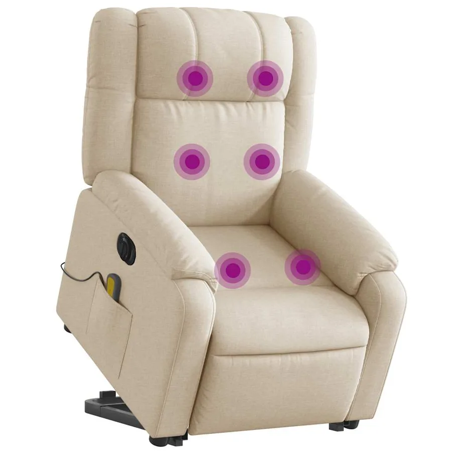 Fauteuil inclinable de massage électrique Crème Tissu - 3