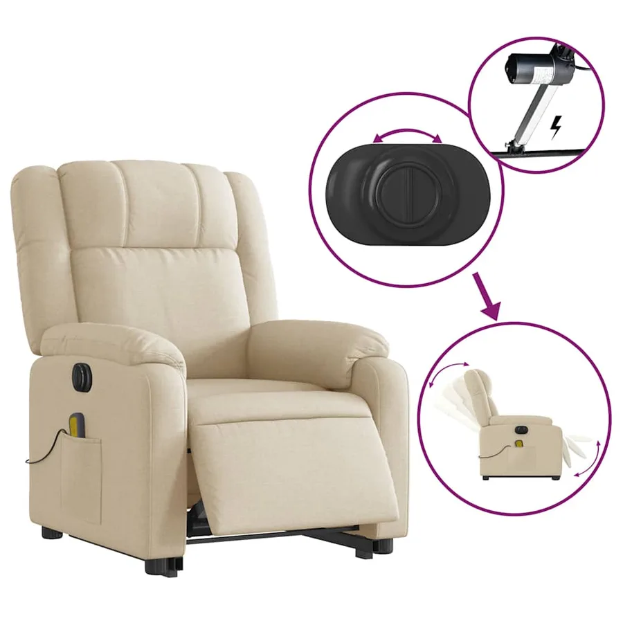 Fauteuil inclinable de massage électrique Crème Tissu - 6