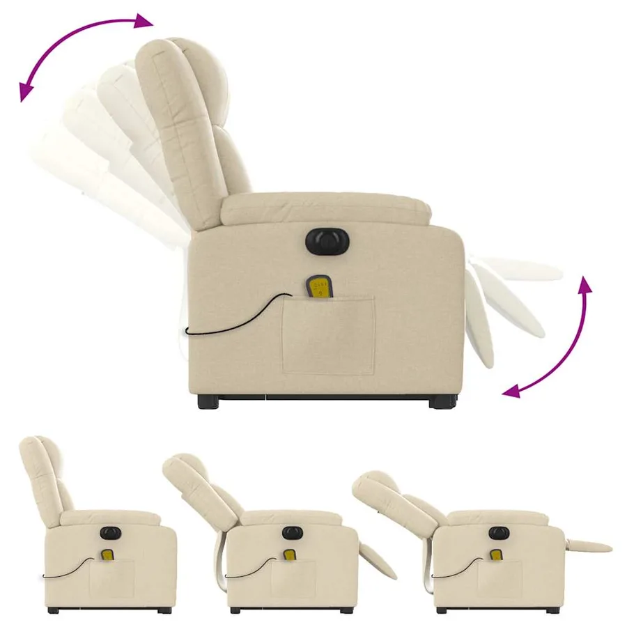 Fauteuil inclinable de massage électrique Crème Tissu - 7