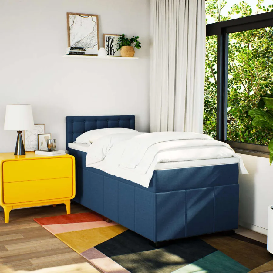 Sommier à lattes de lit avec matelas Bleu 100x200 cm Tissu - 3