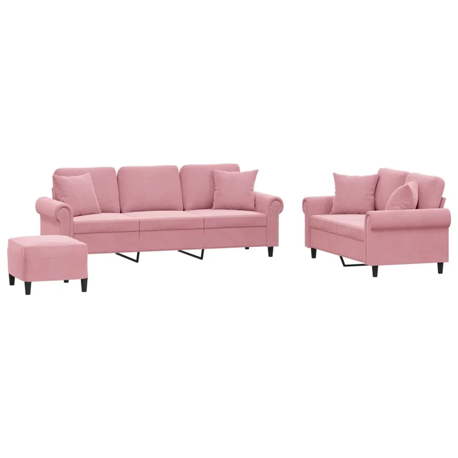 Ensemble de canapés 3 pcs avec coussins rose velours - 2