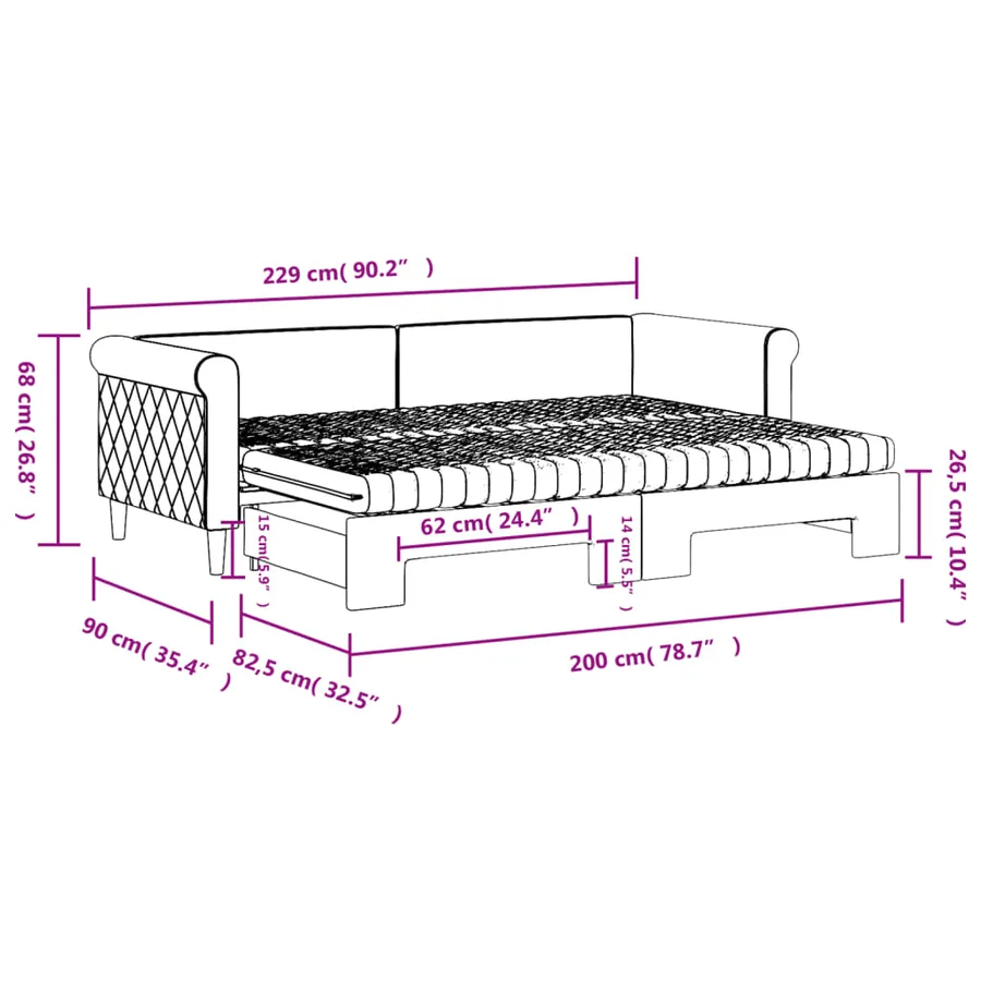 Lit de jour avec gigogne et matelas gris foncé 80x200cm velours - 12