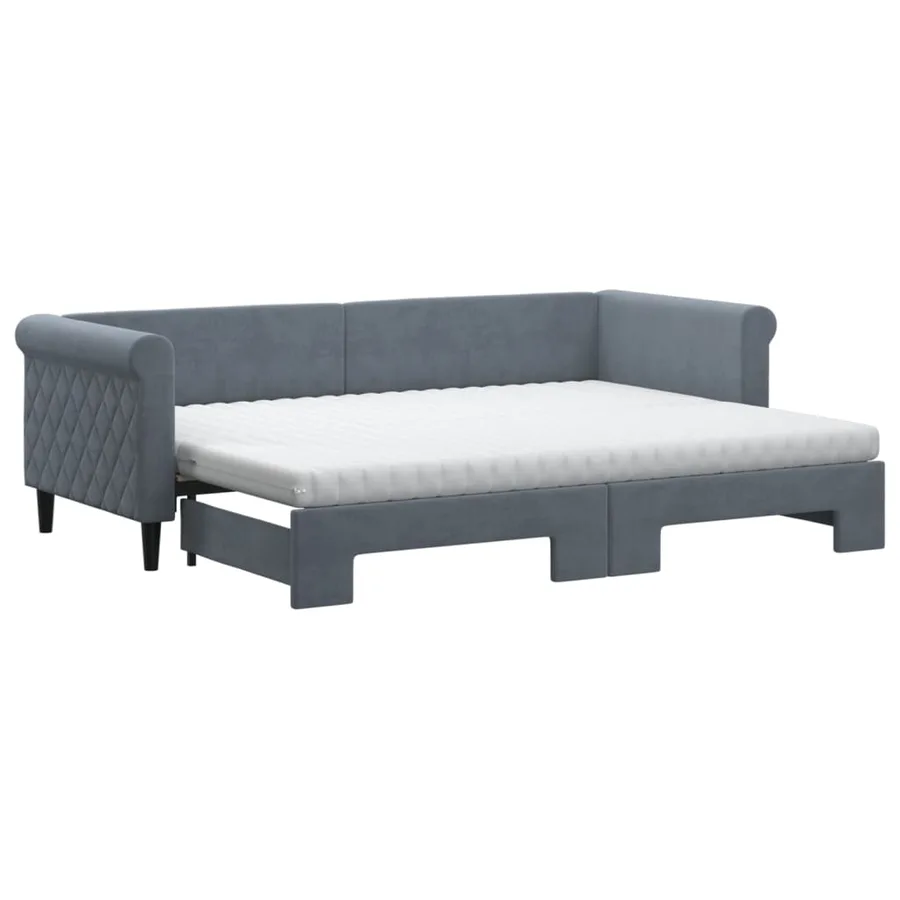 Lit de jour avec gigogne et matelas gris foncé 80x200cm velours - 2
