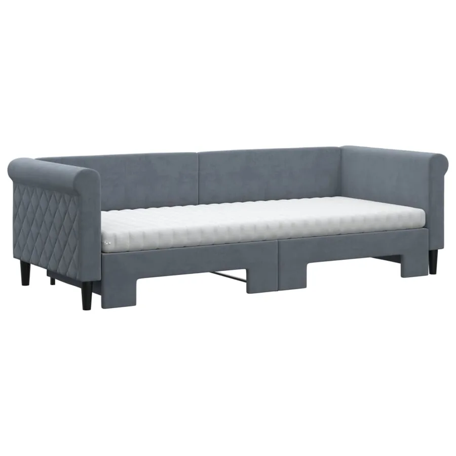 Lit de jour avec gigogne et matelas gris foncé 80x200cm velours - 3
