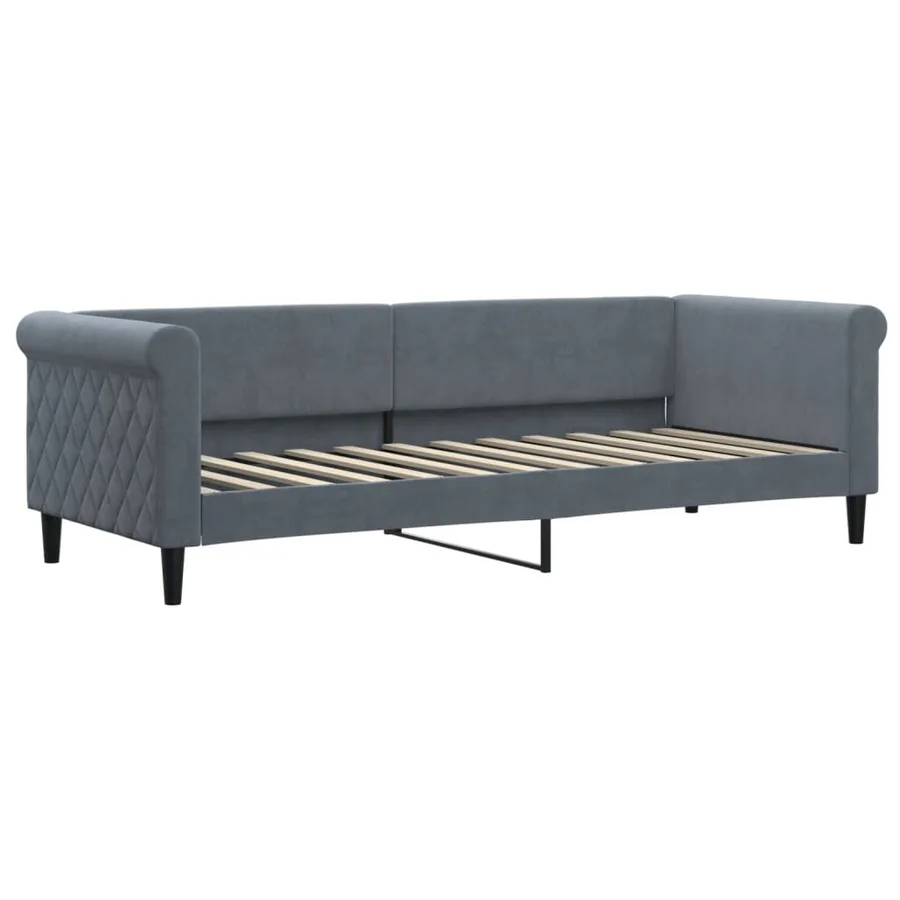 Lit de jour avec gigogne et matelas gris foncé 80x200cm velours - 4