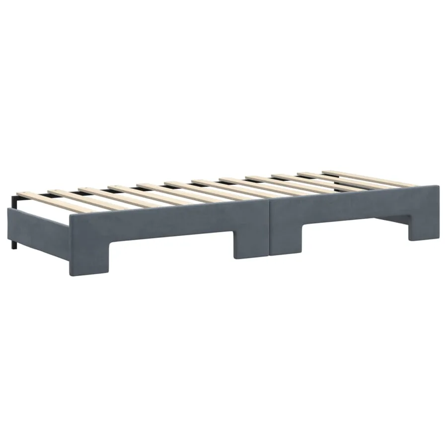 Lit de jour avec gigogne et matelas gris foncé 80x200cm velours - 5