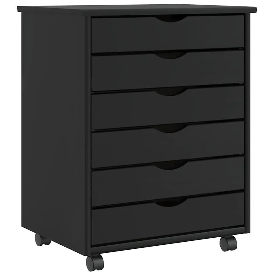Armoire roulante avec tiroirs MOSS noir bois de pin solide