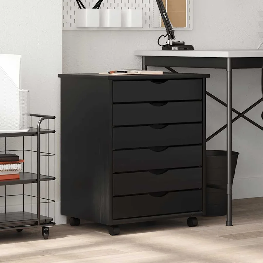 Armoire roulante avec tiroirs MOSS noir bois de pin solide - 2