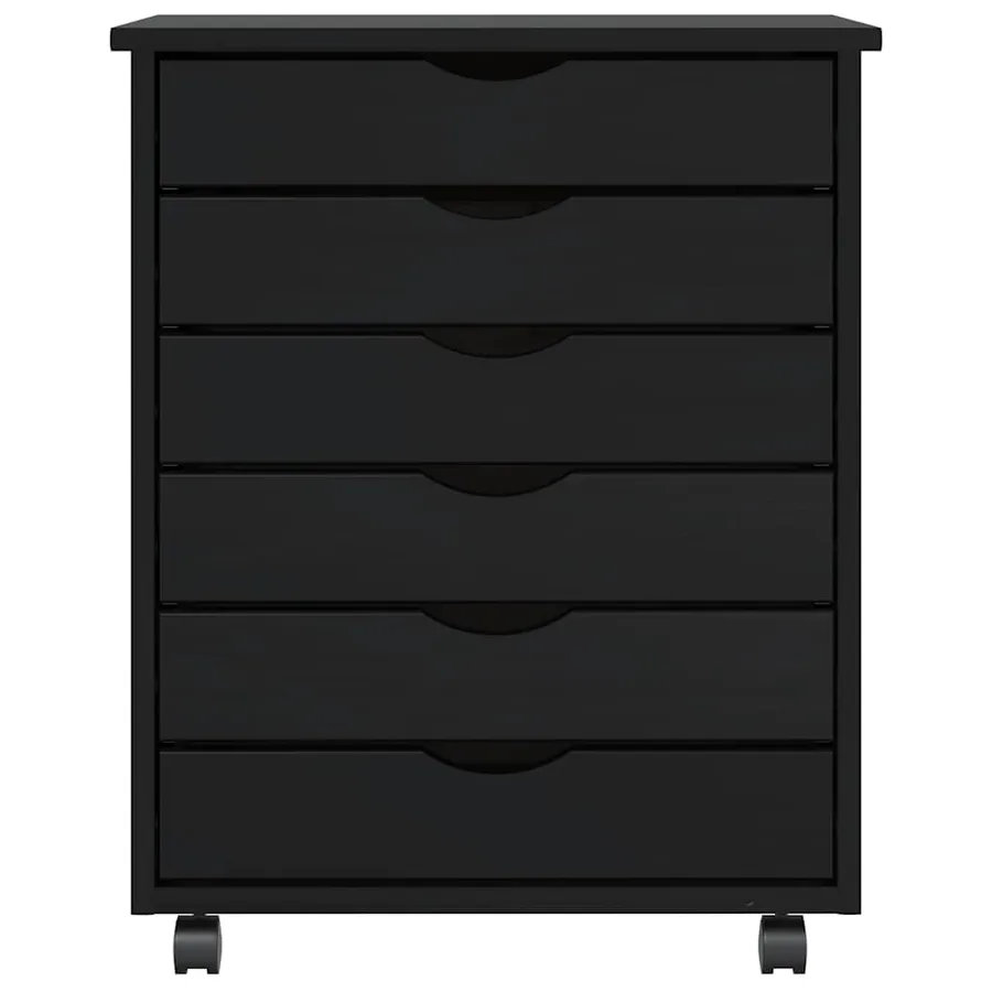 Armoire roulante avec tiroirs MOSS noir bois de pin solide - 3
