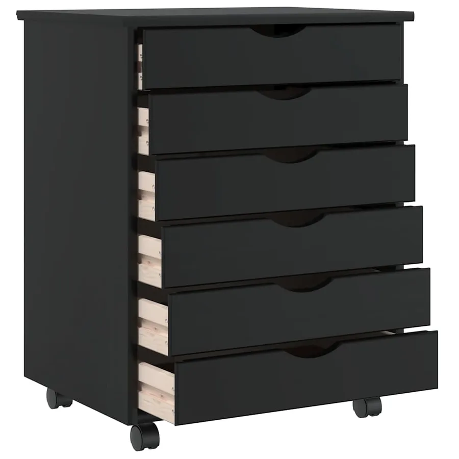 Armoire roulante avec tiroirs MOSS noir bois de pin solide - 6
