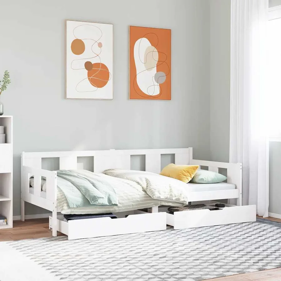 Lit de jour et tiroirs sans matelas blanc 90x200 cm bois massif
