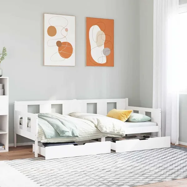 Lit de jour et tiroirs sans matelas blanc 90x200 cm bois massif