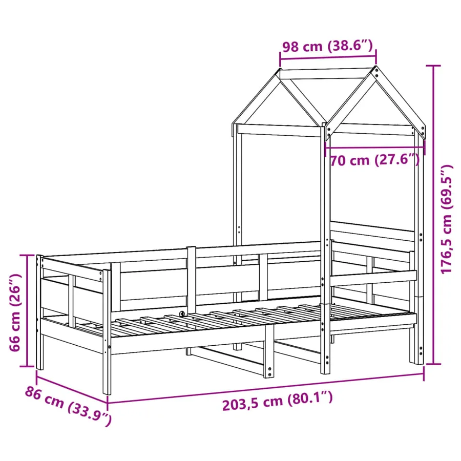 Lit de jour avec toit sans matelas blanc 80x200 cm bois massif - 12