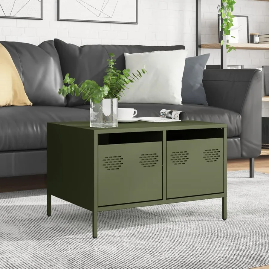 Meuble TV vert olive 68x50x43,5 cm acier laminé à froid - 4
