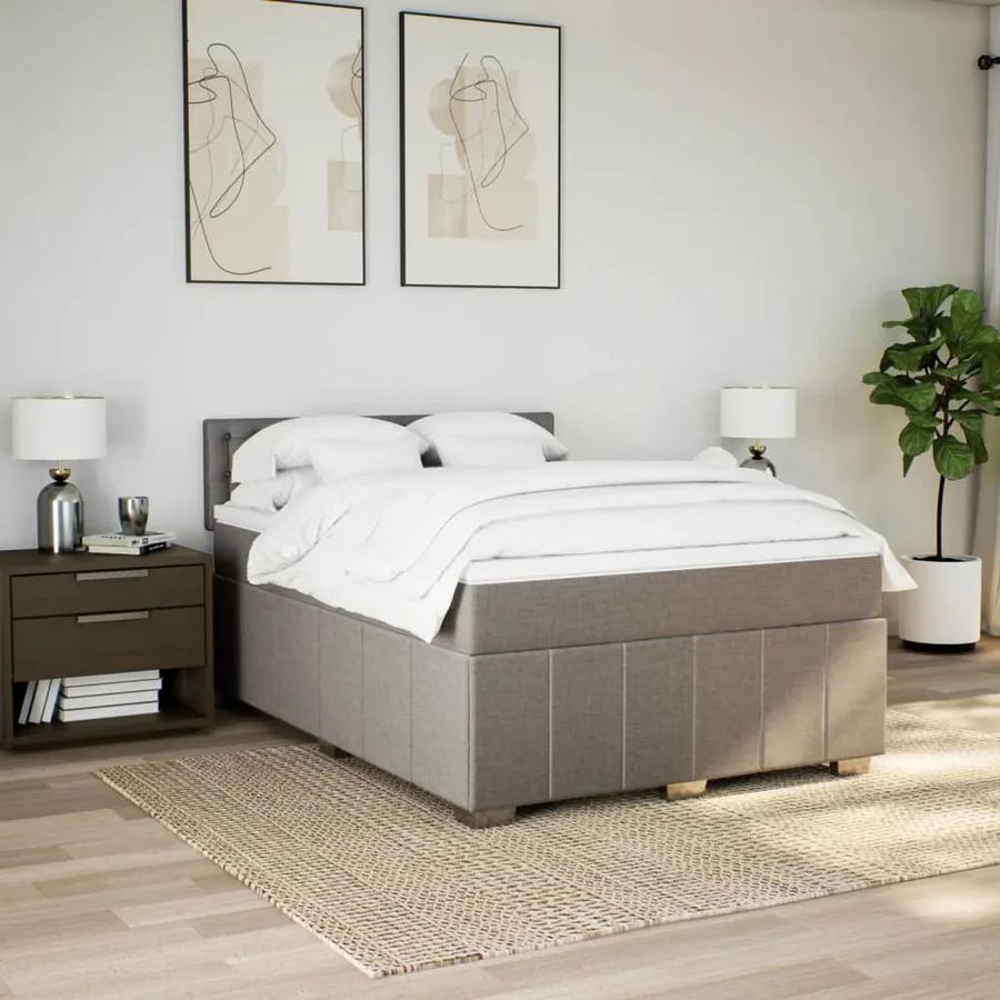 Sommier à lattes de lit avec matelas Taupe 160x200 cm Tissu - 4