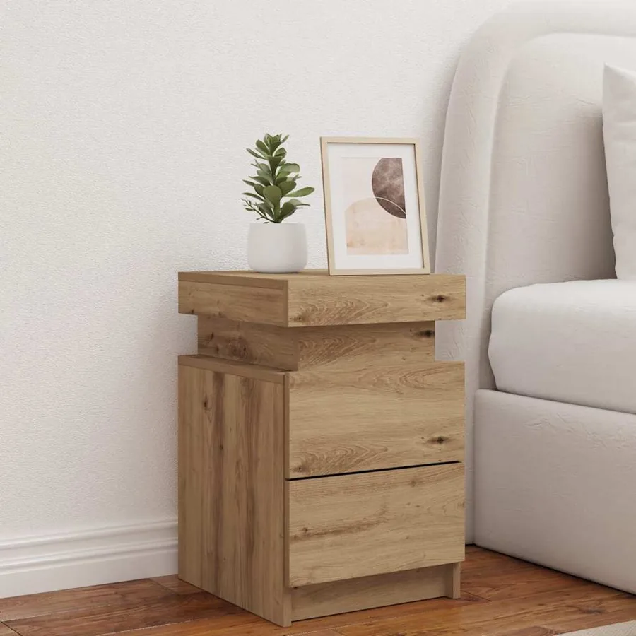 Table de chevet avec LED chêne artisanal bois d'ingénierie