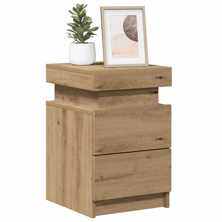Table de chevet avec LED chêne artisanal bois d'ingénierie - 13