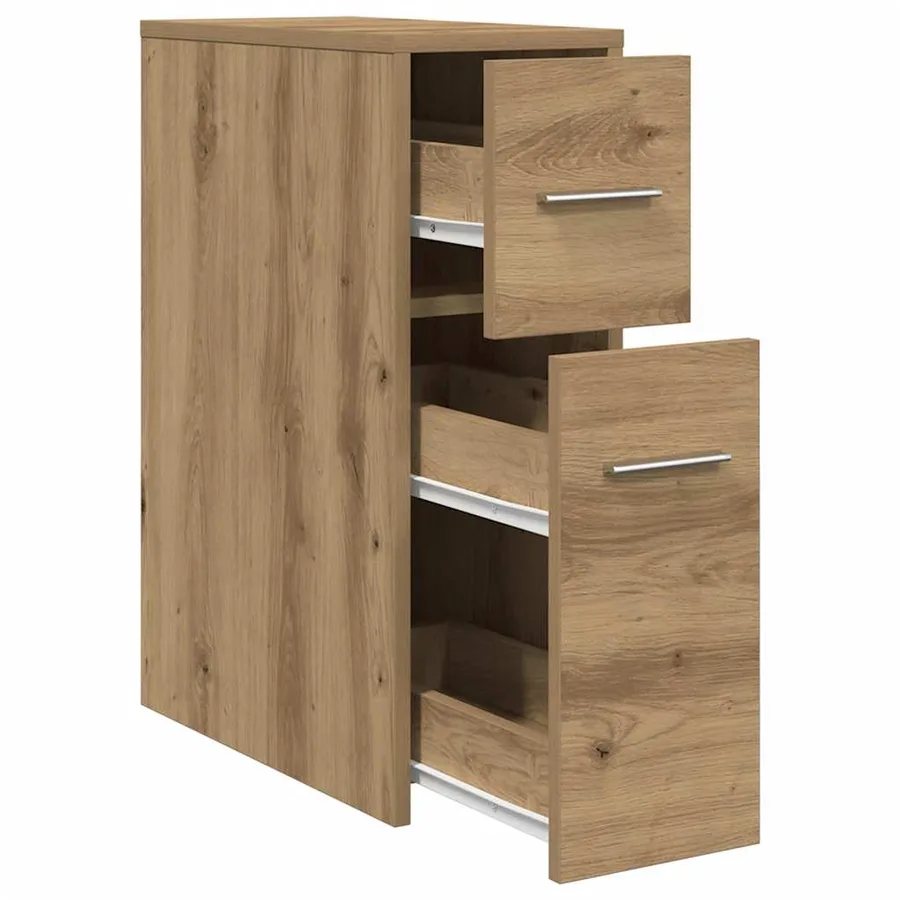 Armoire de salle de bain étroite avec roulettes chêne artisanal - 4