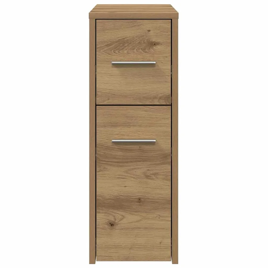 Armoire de salle de bain étroite avec roulettes chêne artisanal - 5
