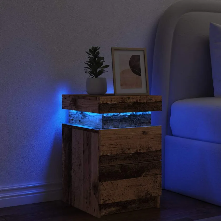 Table de chevet et LED vieux bois 35x39x55 cm bois d'ingénierie