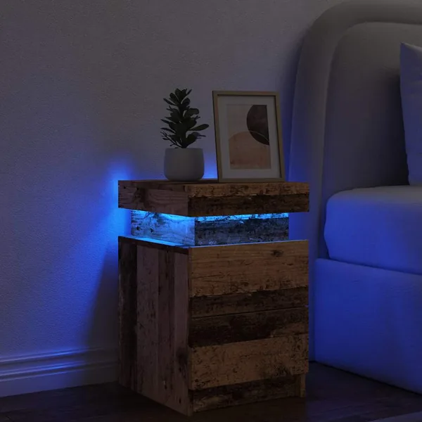 Table de chevet et LED vieux bois 35x39x55 cm bois d'ingénierie