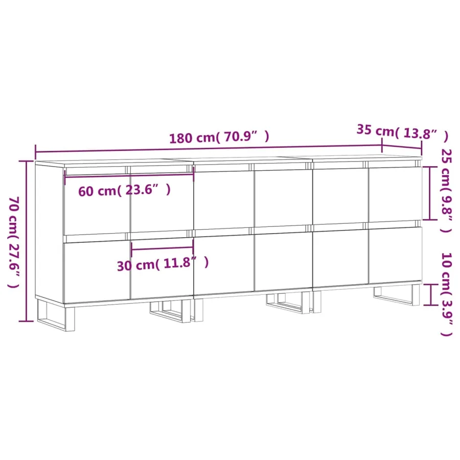 Buffets 3 pcs blanc brillant bois d'ingénierie - 11
