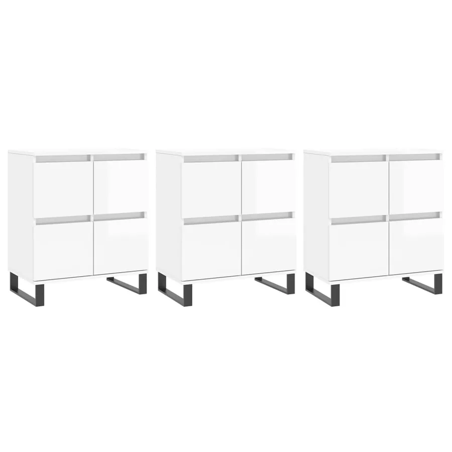 Buffets 3 pcs blanc brillant bois d'ingénierie - 2