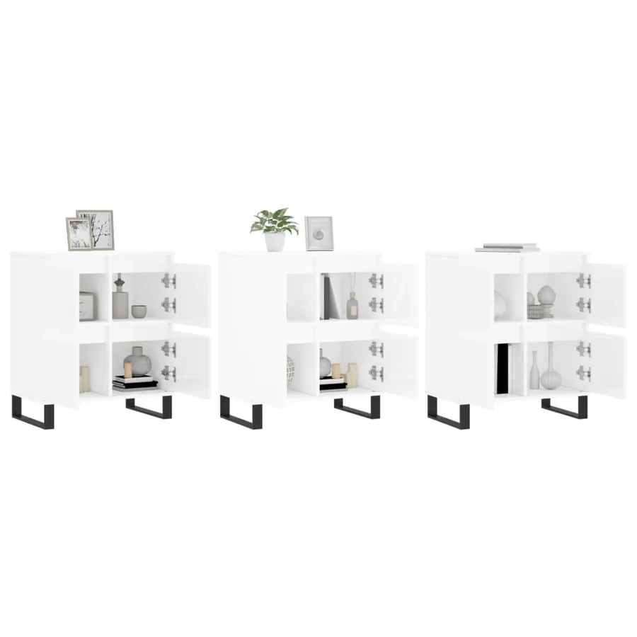 Buffets 3 pcs blanc brillant bois d'ingénierie - 3