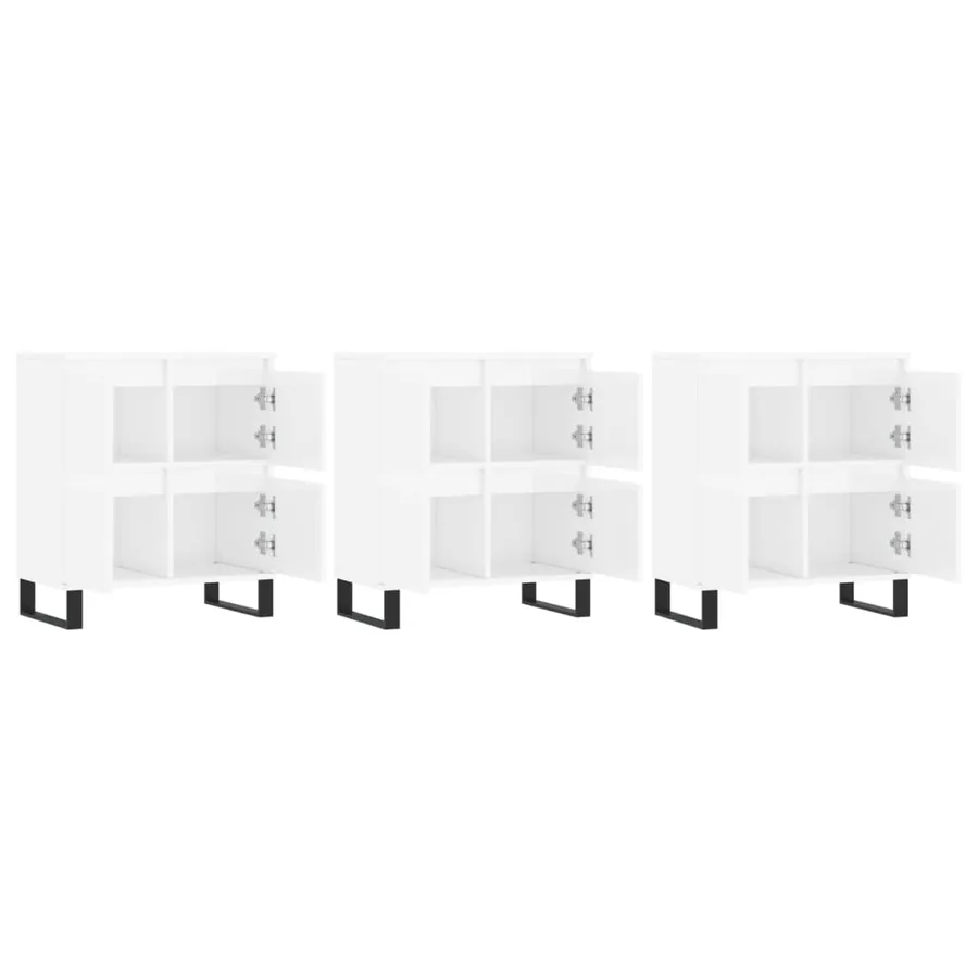 Buffets 3 pcs blanc brillant bois d'ingénierie - 4