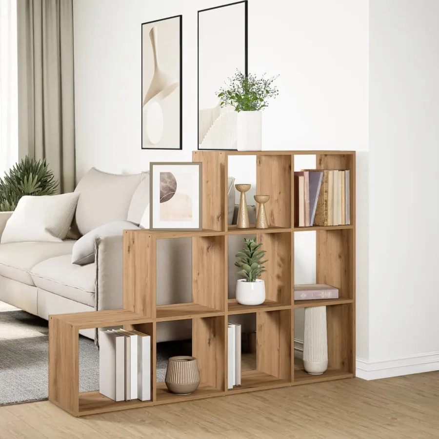 Étagère séparatrice de pièce à 3 niveaux chêne artisanal - 4