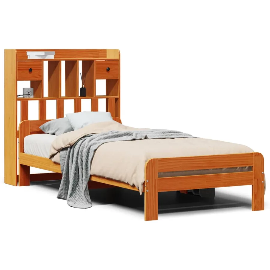 Lit bibliothèque sans matelas cire marron 75x190 cm pin massif - 2