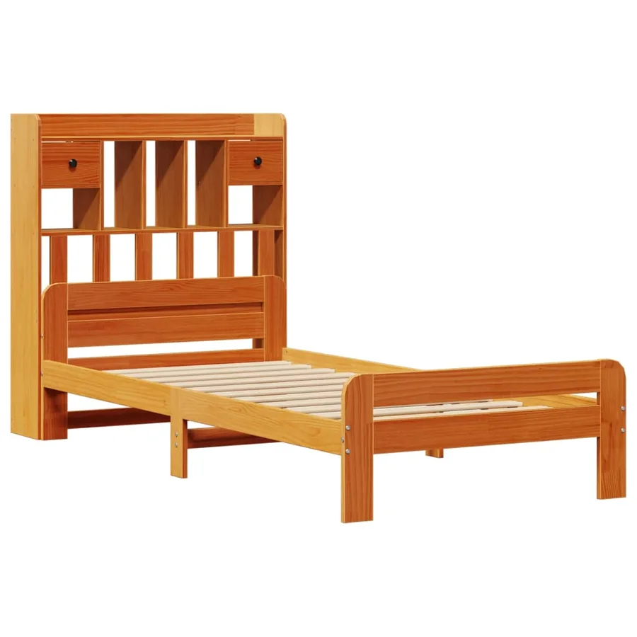 Lit bibliothèque sans matelas cire marron 75x190 cm pin massif - 3