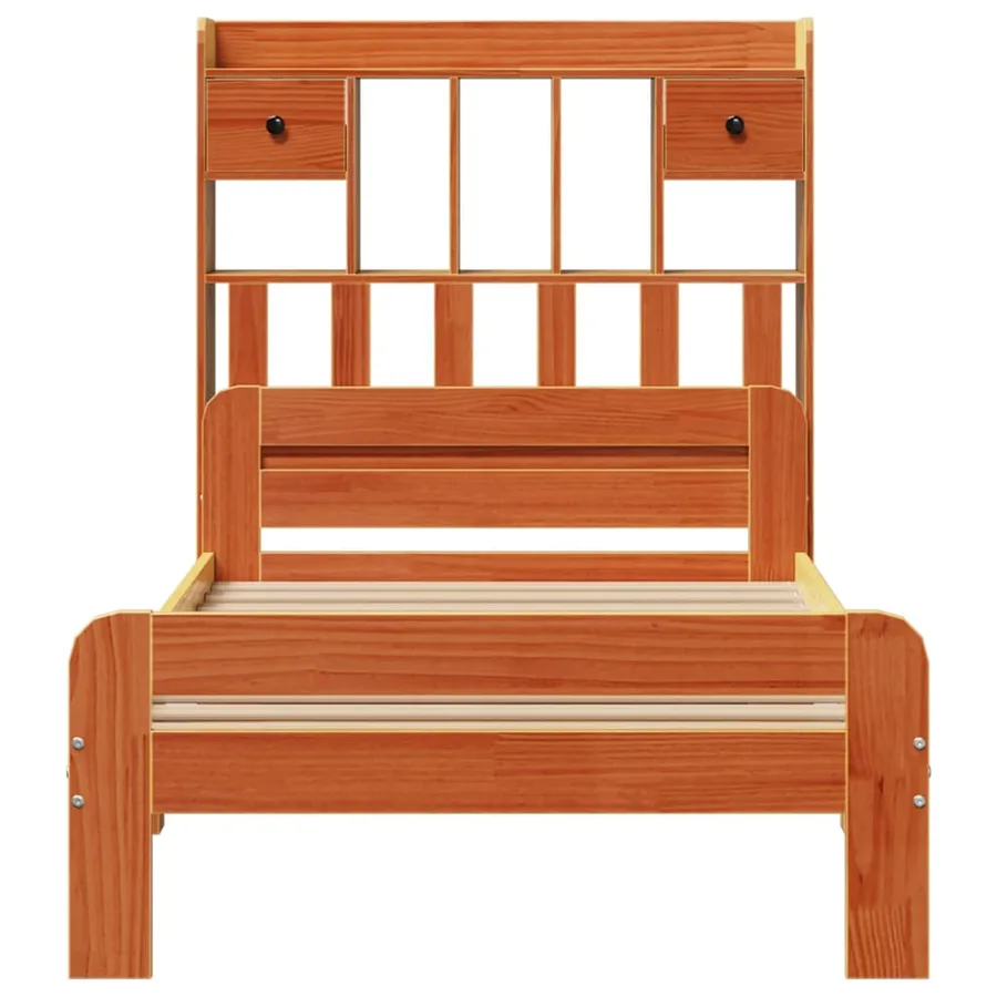 Lit bibliothèque sans matelas cire marron 75x190 cm pin massif - 4