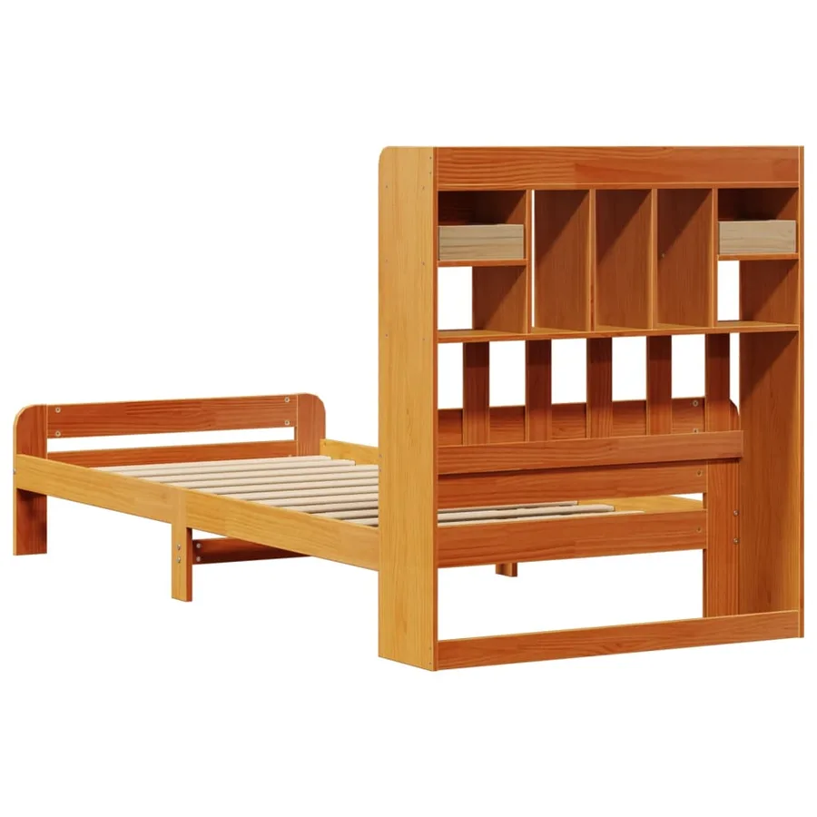 Lit bibliothèque sans matelas cire marron 75x190 cm pin massif - 6