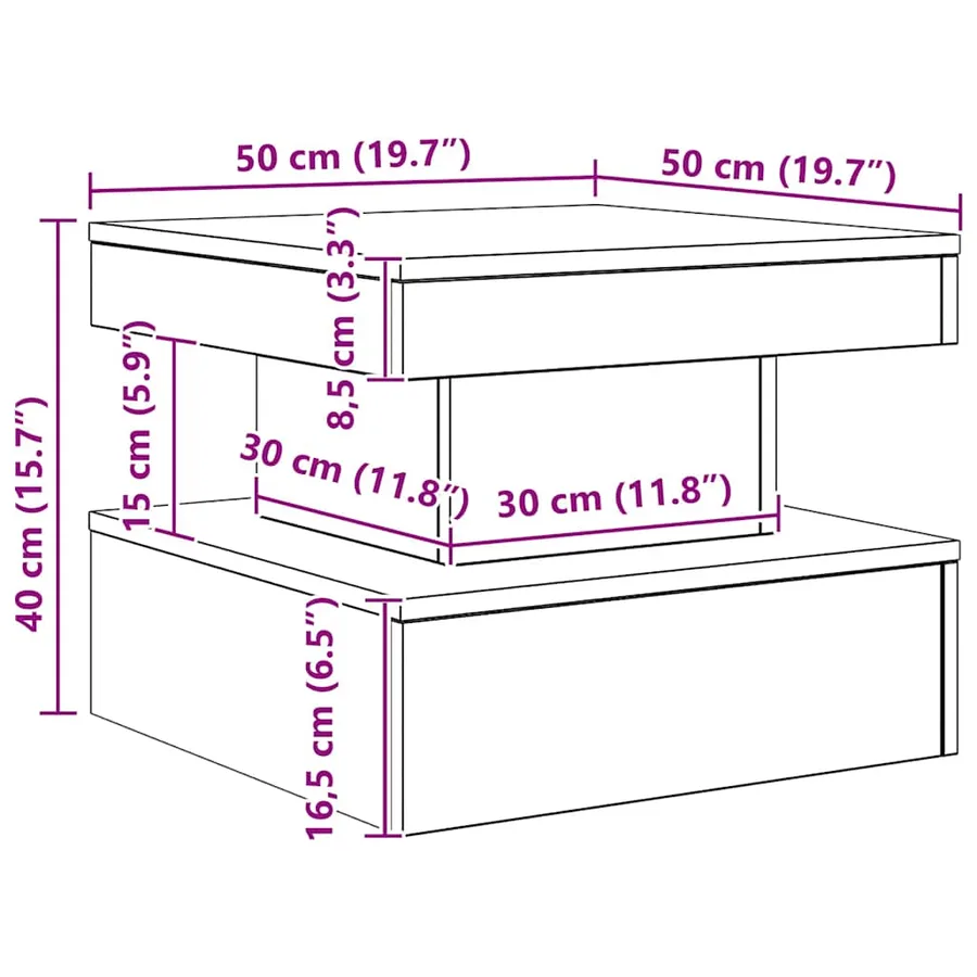 Table basse avec lumières LED chêne artisanal 50x50x40 cm - 16