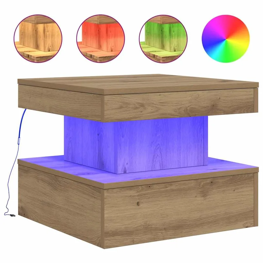 Table basse avec lumières LED chêne artisanal 50x50x40 cm - 2
