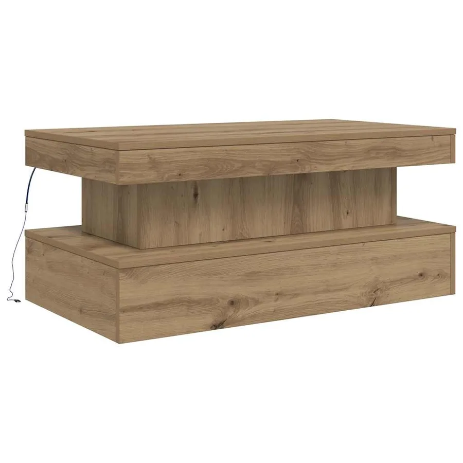 Table basse avec lumières LED chêne artisanal 50x50x40 cm - 3