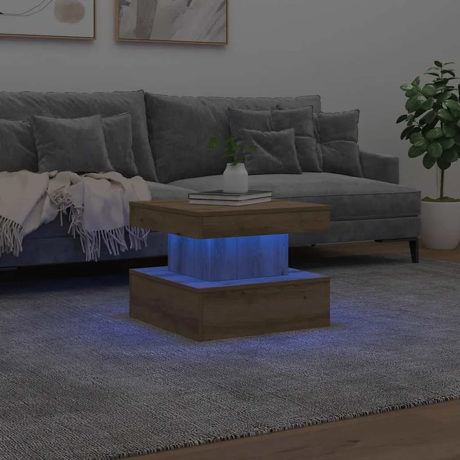 Table basse avec lumières LED chêne artisanal 50x50x40 cm - 4