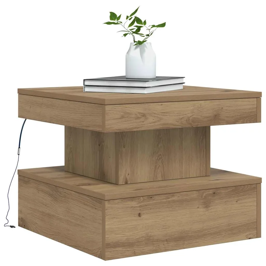 Table basse avec lumières LED chêne artisanal 50x50x40 cm - 6