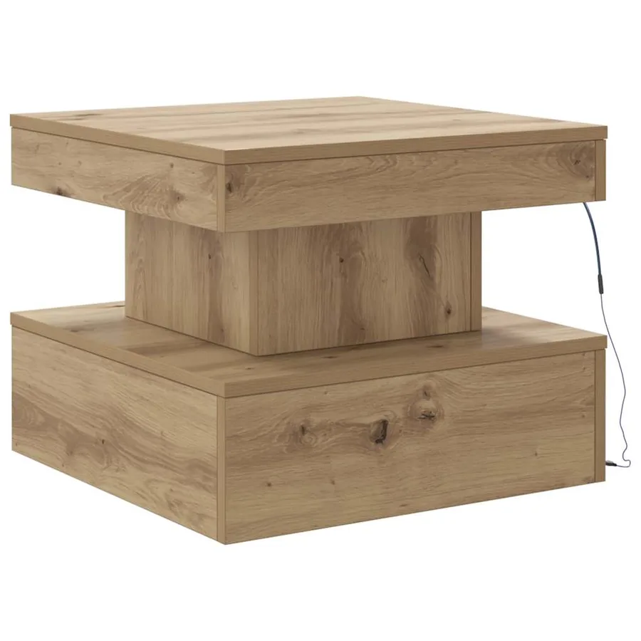 Table basse avec lumières LED chêne artisanal 50x50x40 cm - 9