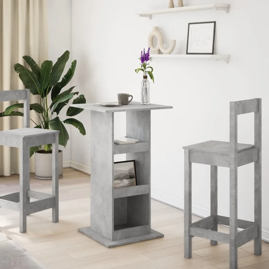 Table de bar avec rangement gris béton bois d'ingénierie - 3