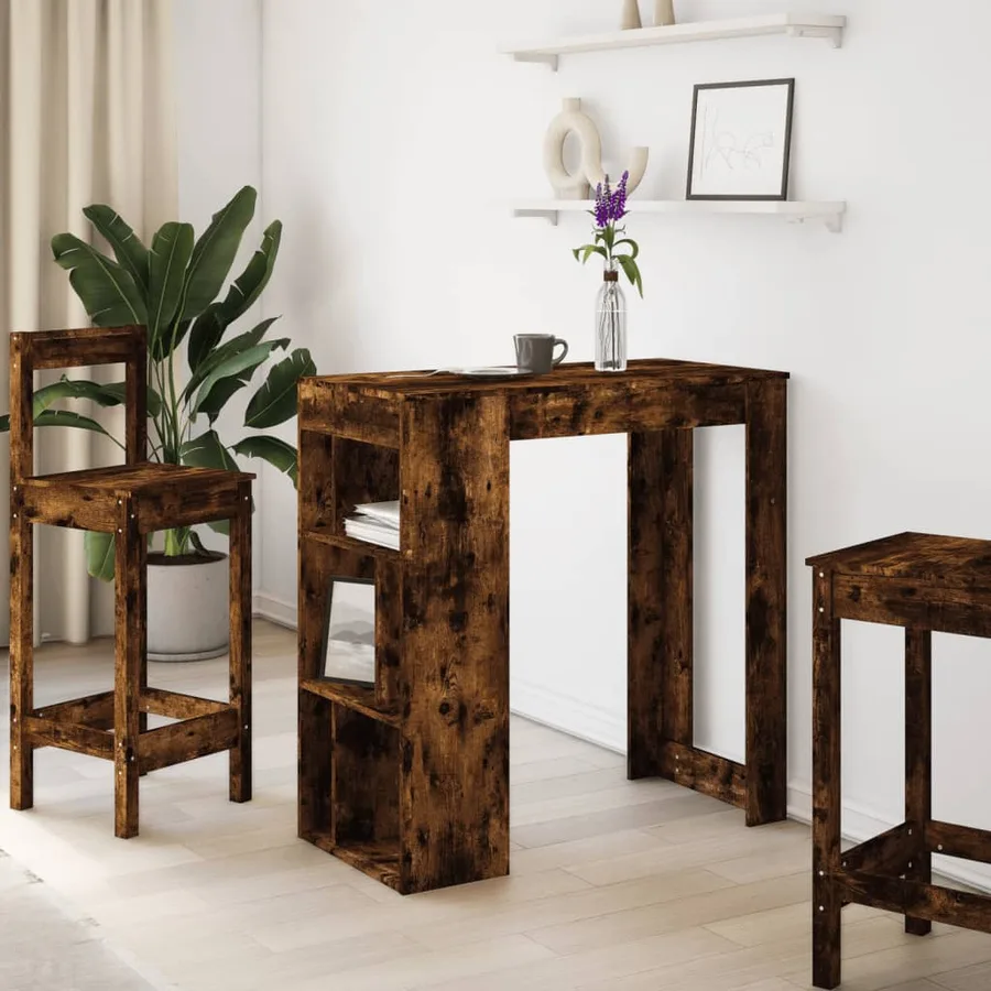 Table de bar avec étagères chêne fumé bois d'ingénierie - 3