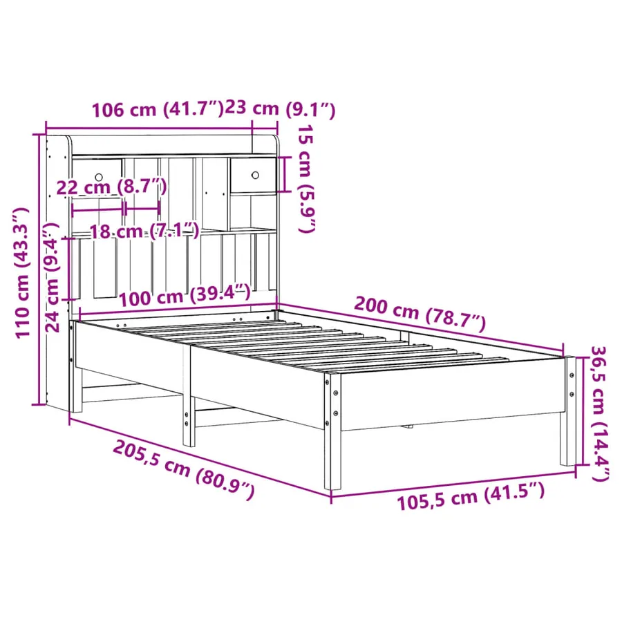 Lit bibliothèque sans matelas cire marron 100x200 cm pin massif - 11