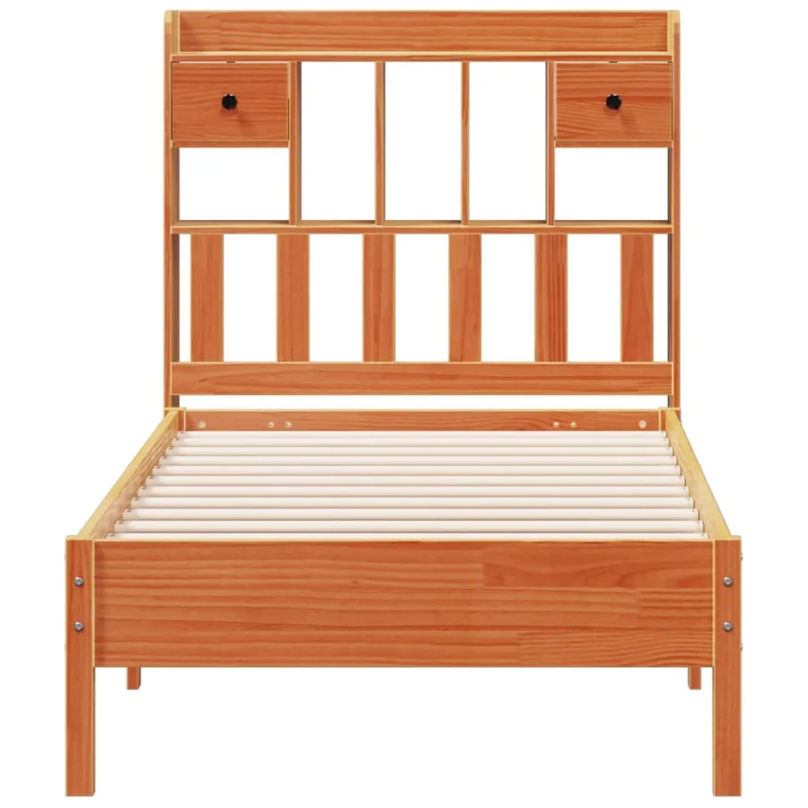Lit bibliothèque sans matelas cire marron 100x200 cm pin massif - 4
