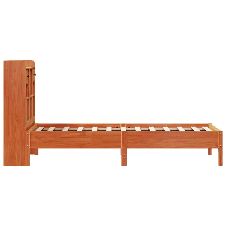 Lit bibliothèque sans matelas cire marron 100x200 cm pin massif - 5