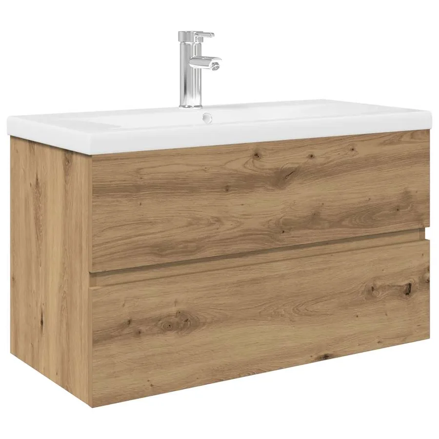 Meuble lavabo avec bassin et robinet intégrés chêne artisanal - 2