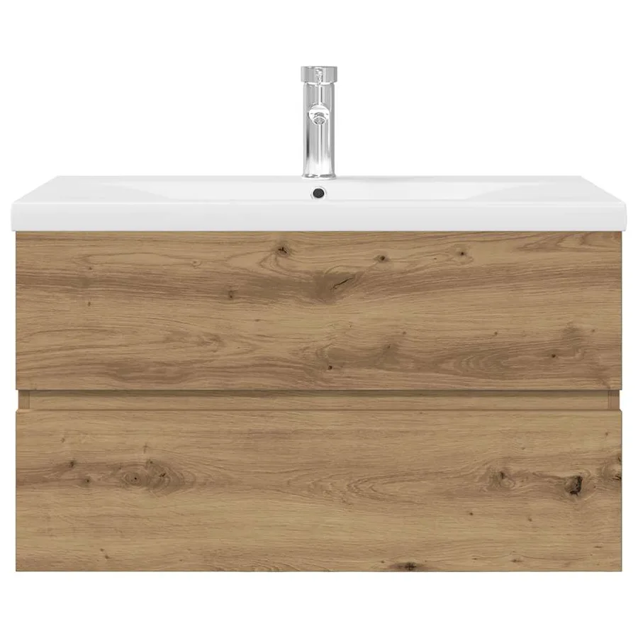 Meuble lavabo avec bassin et robinet intégrés chêne artisanal - 5