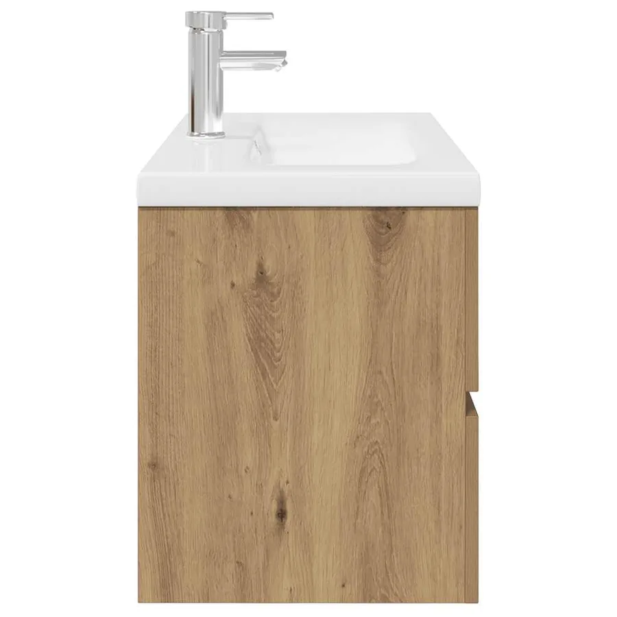 Meuble lavabo avec bassin et robinet intégrés chêne artisanal - 6