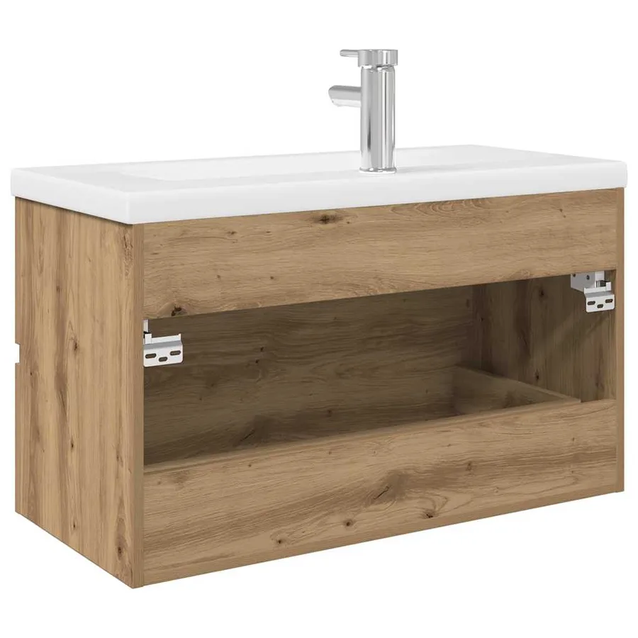 Meuble lavabo avec bassin et robinet intégrés chêne artisanal - 7