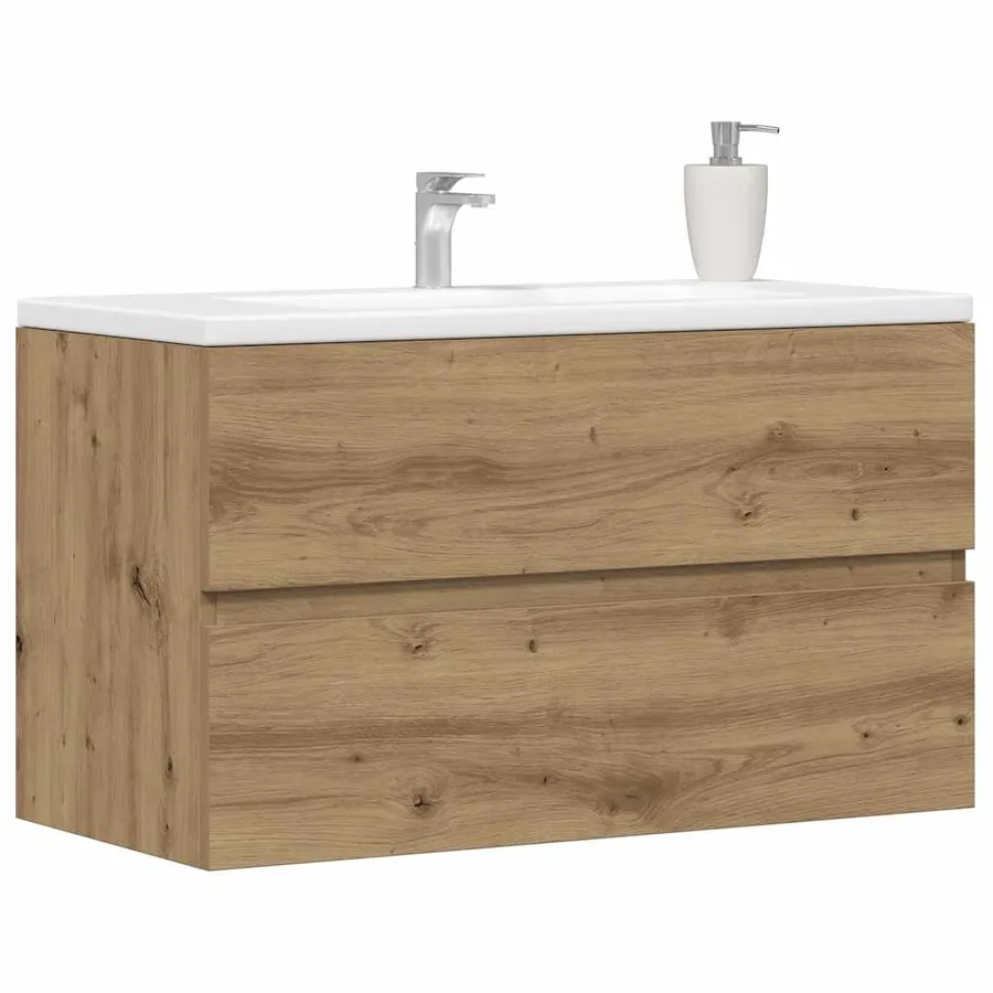 Armoire d'évier chêne artisanal 90x38,5x45 cm bois d'ingénierie - 3